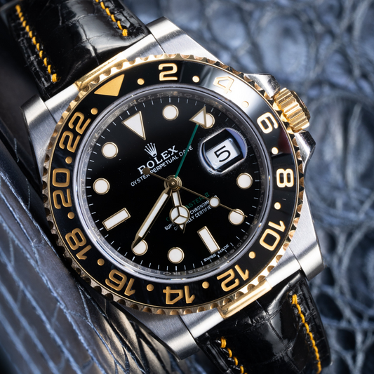 Black-alligator-leather-watch-strap-for-Rolex-GMT-Master-II-on-Watch.png