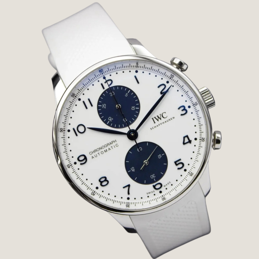 White-rubber-strap-for-IWCPortugieser-on-watch.png