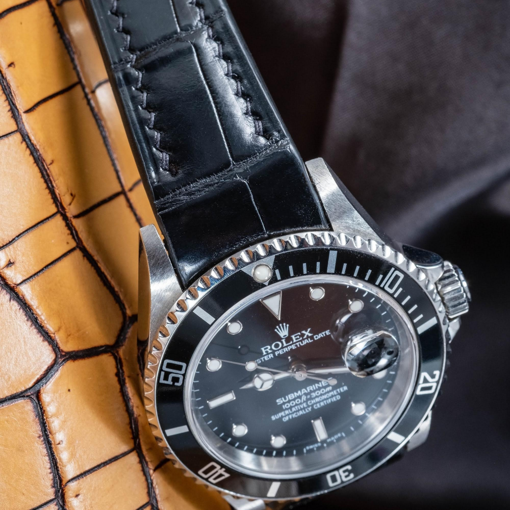 Black-Alligator-leather-watch-strap-for-Rolex-Submariner-Deatil.png