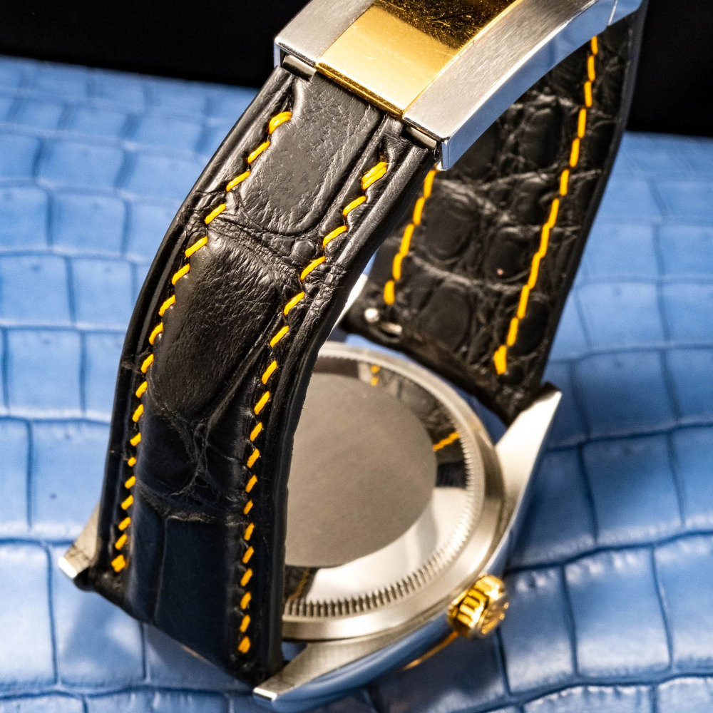 Black-alligator-leather-watch-strap-for-Rolex-Datejust-41mm-yellow-gold-stitching-backside.png