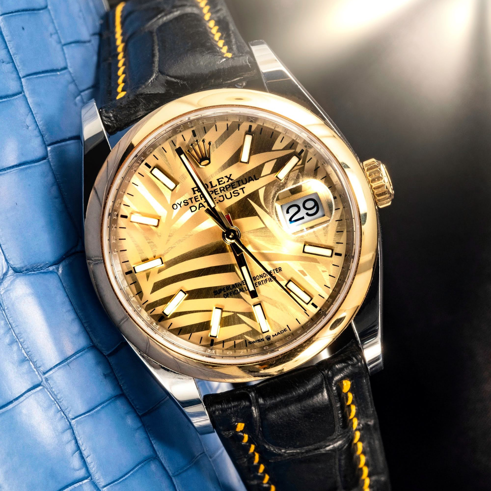 Black-alligator-leather-watch-strap-for-Rolex-Datejust-41mm-yellow-gold-stitching.png