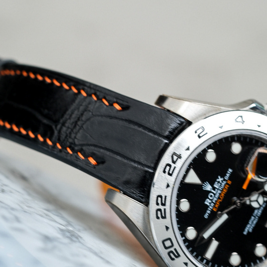 Black-alligator-leather-watch-strap-for-Rolex-Explore-II-Detail.png