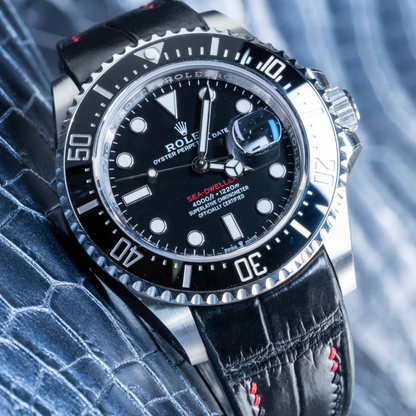 Black-alligator-leather-watch-strap-for-Rolex-Sea-Dweller-on-watch.png