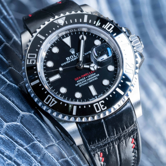 Black-alligator-leather-watch-strap-for-Rolex-Sea-Dweller-on-watch.png