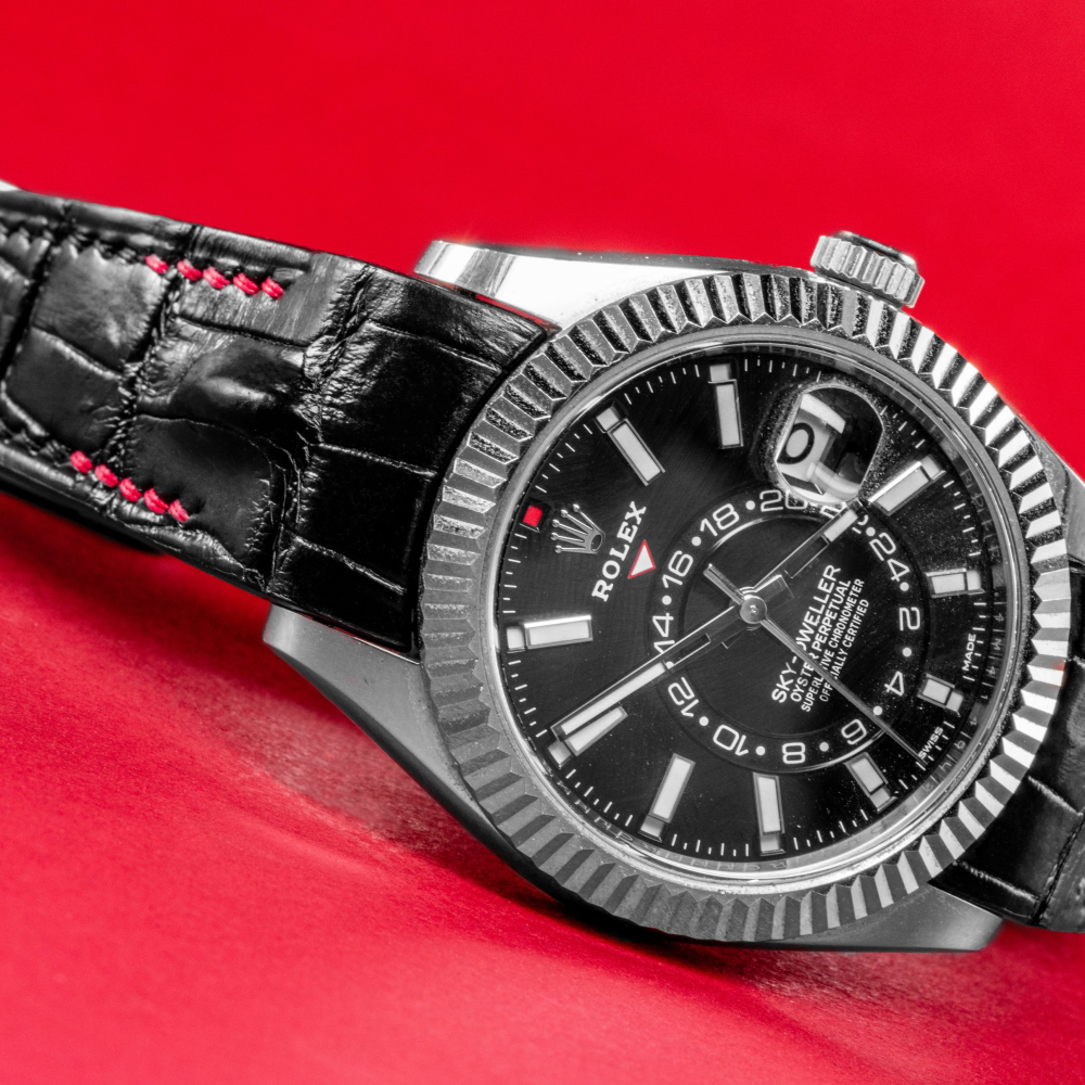 Black-alligator-leather-watch-strap-for-Rolex-Sky-dweller-red-black-stitching-lug.png