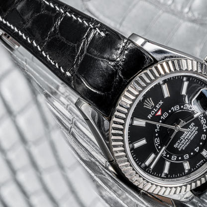 Black-alligator-leather-watch-strap-for-Rolex-Sky-dweller-white-stitching-lug.png