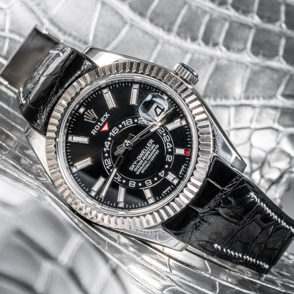 Black-alligator-leather-watch-strap-for-Rolex-Sky-dweller-white-stitching.png