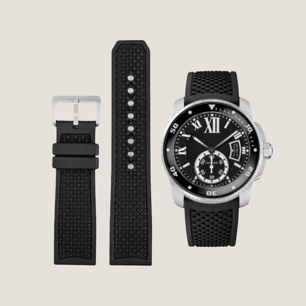 Black-rubber-strap-for-cartier-calibre-with-Silver-Buckle.png