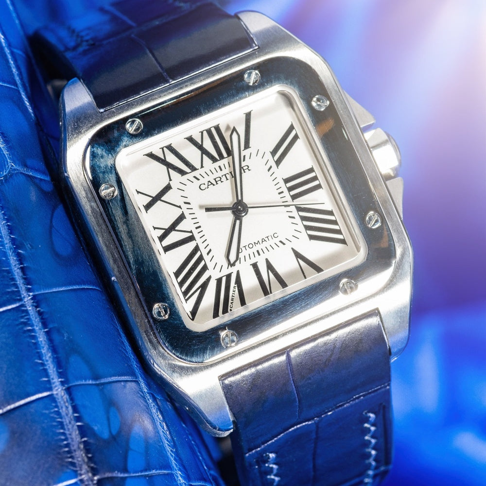 Blue-alligator-leather-watch-strap-for-Cartier-Santos-100-On-Watch.jpg