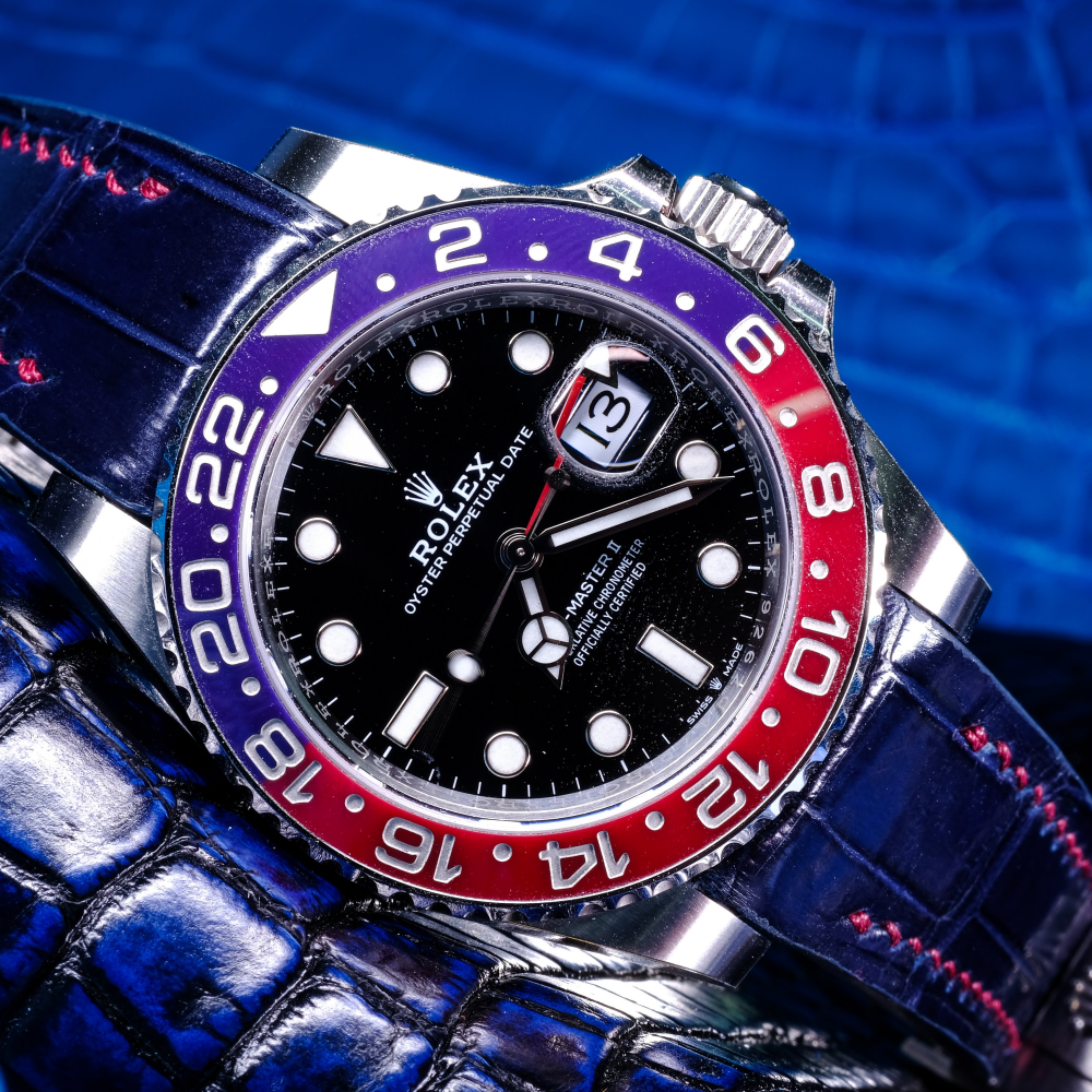 Blue-alligator-leather-watch-strap-for-Rolex-GMT-Master-II-on-Watch.png