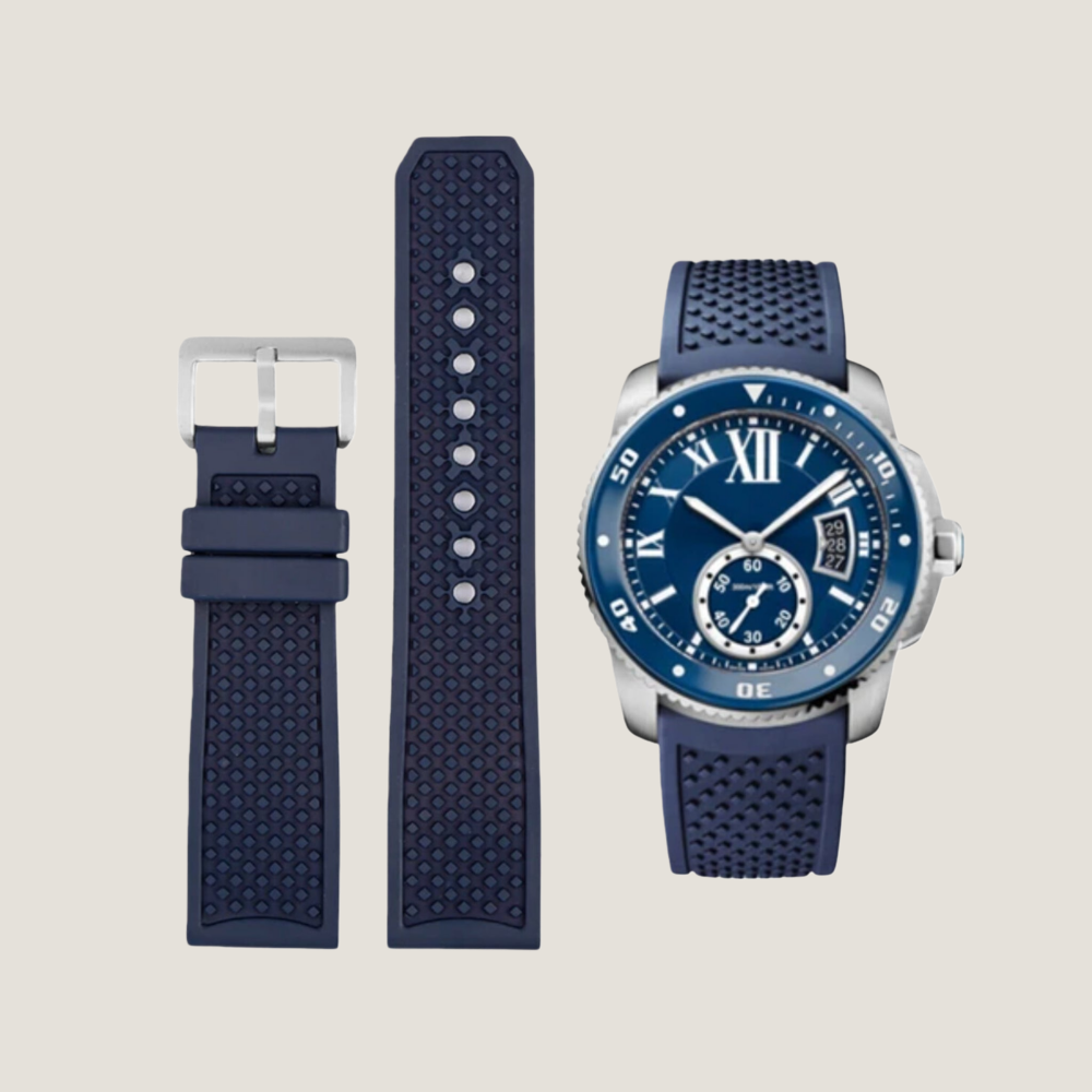 Blue-rubber-strap-for-cartier-calibre-with-Silver-Buckle.png