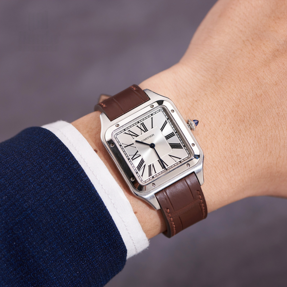 Brown-alligator-leather-watch-strap-for-Cartier-Santos-Dumont-on-Hand.png