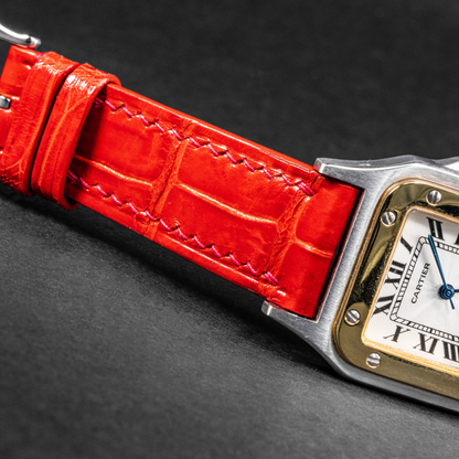 Ferrai-Red_-alligator-leather-watch-strap-for-Cartier-New-Santos-on-Watch.png