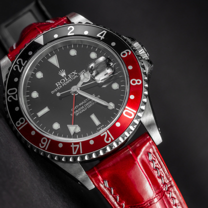Ferrari-Red-alligator-leather-watch-strap-for-Rolex-GMT-Master-II-Detail.png