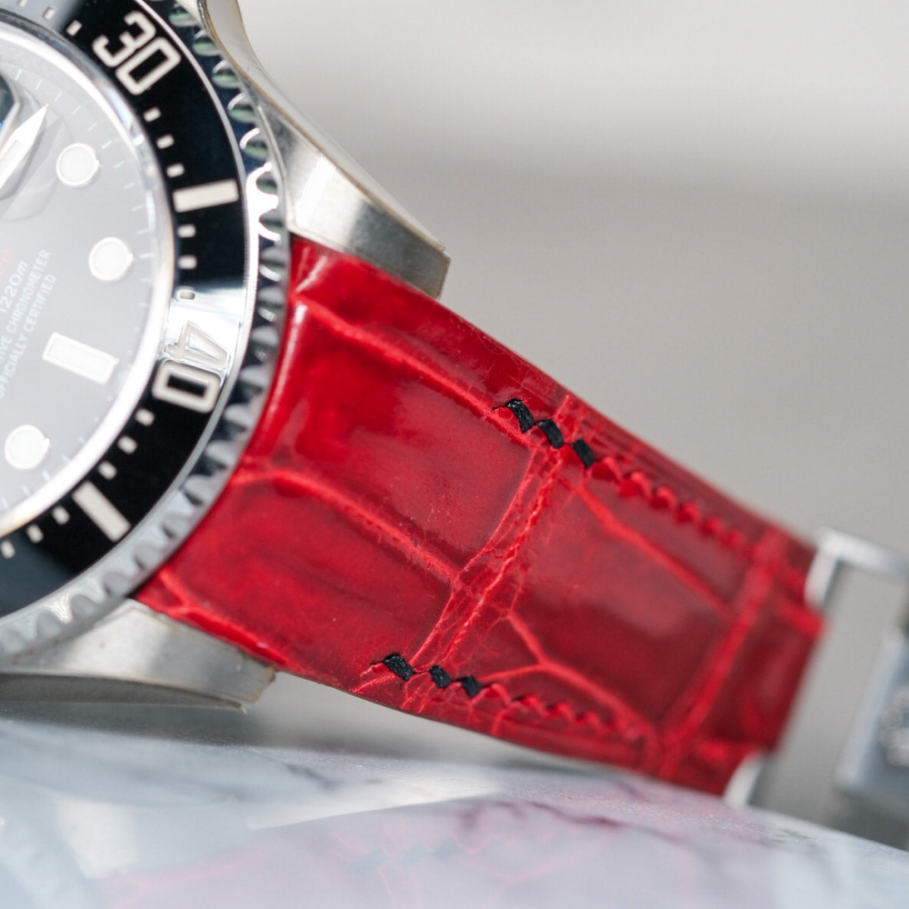 Ferrari-red-alligator-leather-watch-strap-for-Rolex-Sea-Dweller-detail.png