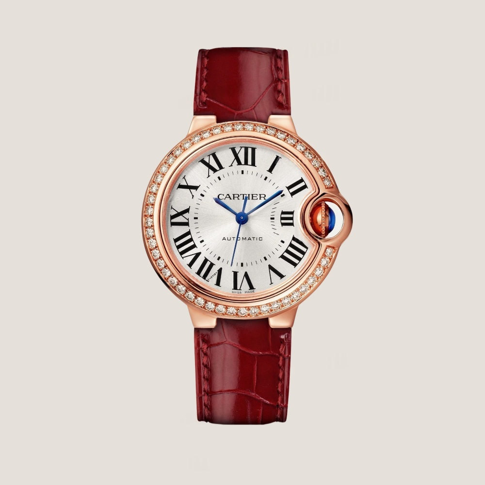 Glossy-cherry-alligator-leather-watch-strap-for-cartier-ballon-bleu-push-button-on-watch.png