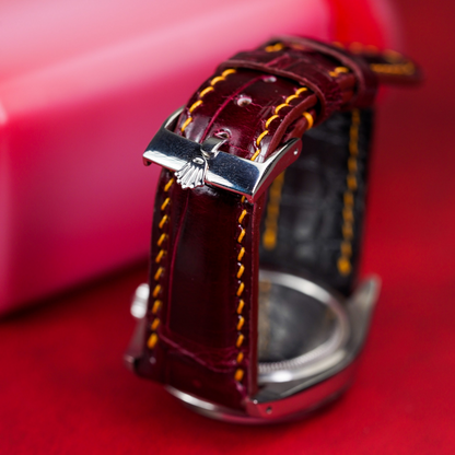 Maroon-Red-alligator-leather-watch-strap-for-Rolex-OysterPerpetual-backside.png
