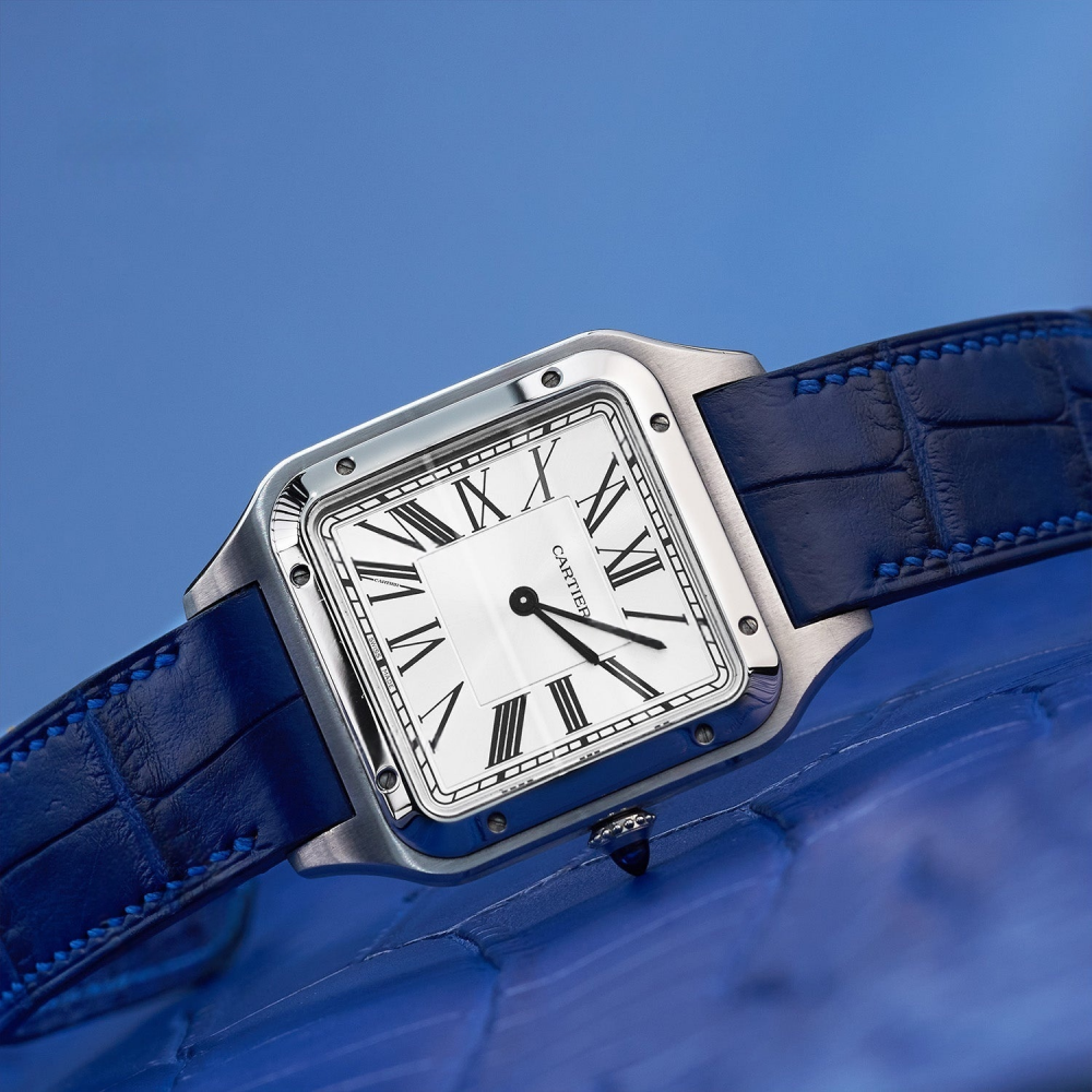 Navy-blue-alligator-leather-watch-strap-for-Cartier-Santos-Dumont-on-Watch.png