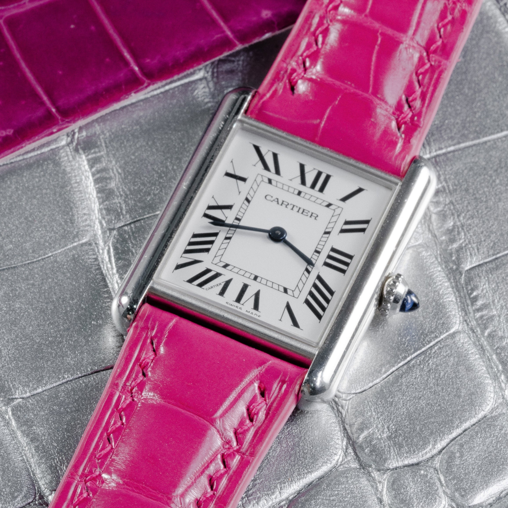 Pink-alligator-leather-watch-strap-for-Cartier-tank-on-watch.png