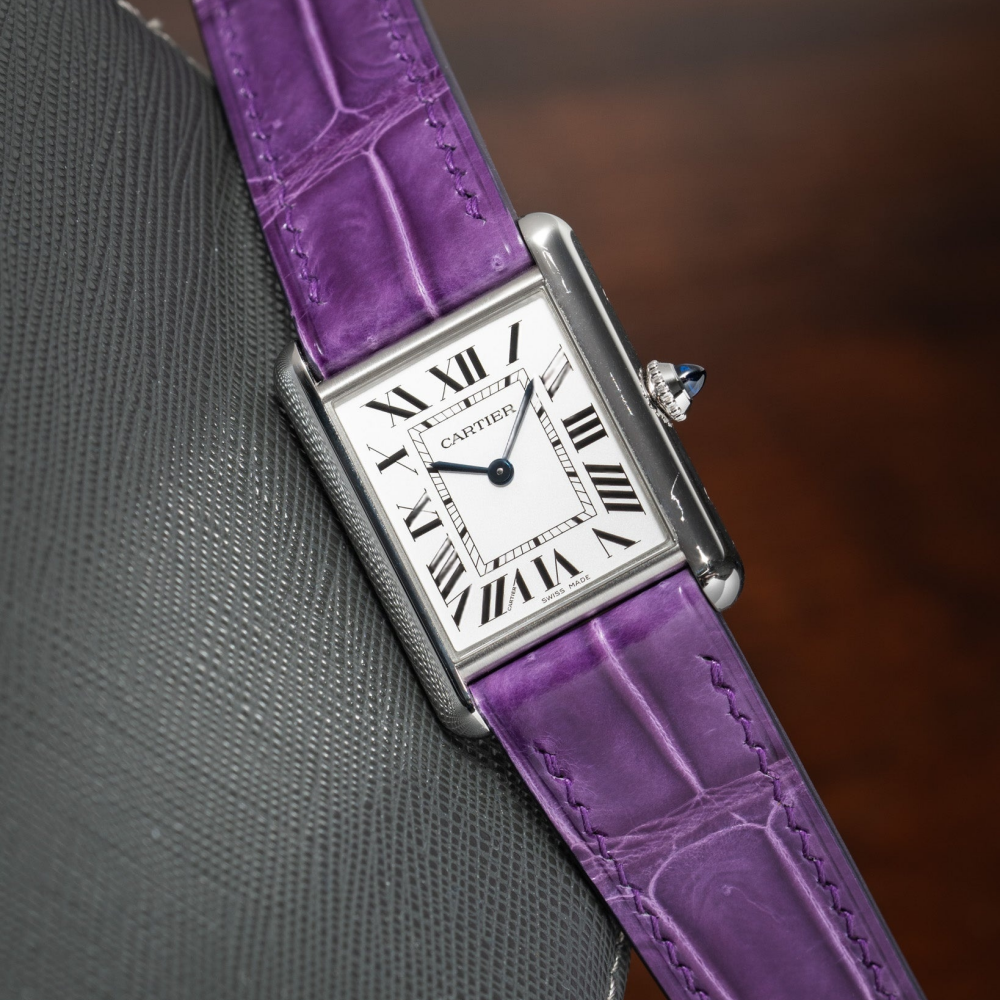 Purple-alligator-leather-watch-strap-for-Cartier-tank-Deatil.png