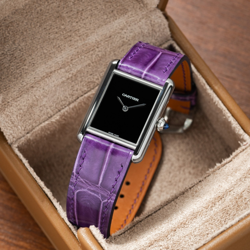 Purple-alligator-leather-watch-strap-for-Cartier-tank-on-Watch.png