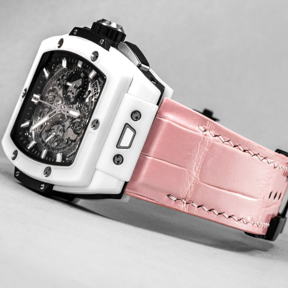 baby-pink-alligator-leather-watch-strap-for-Hublot-big-bang-unico-on-watch.png