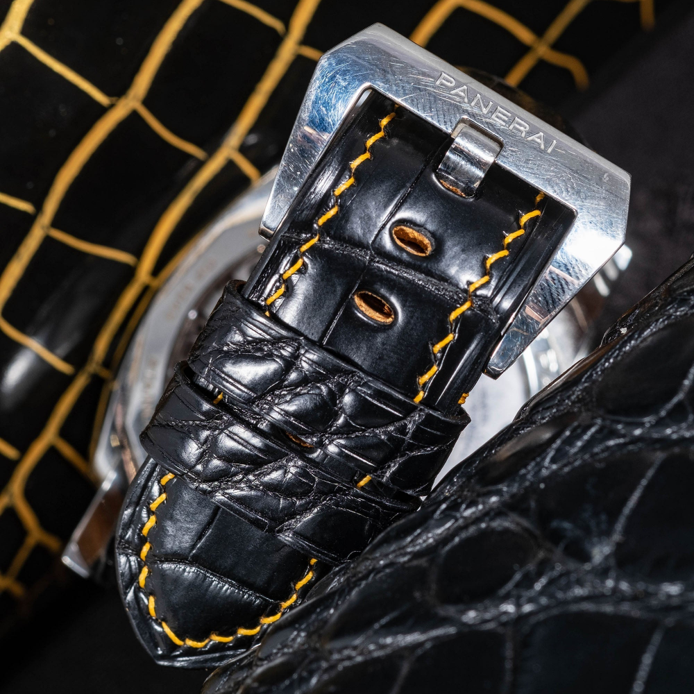black-alligator-leather-strap-for-Panerai-Radimir-gold-stitching-buckle.png