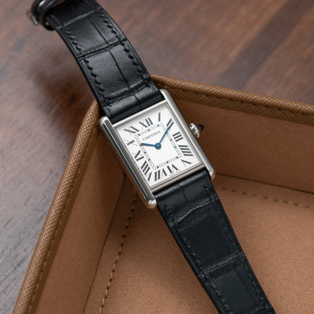 black-alligator-leather-watch-strap-for-Cartier-tank-on-watch.png