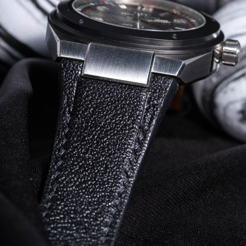 black-chevre-leather-watch-strap-for-IWC-Ingenieur-automatic-detail.png