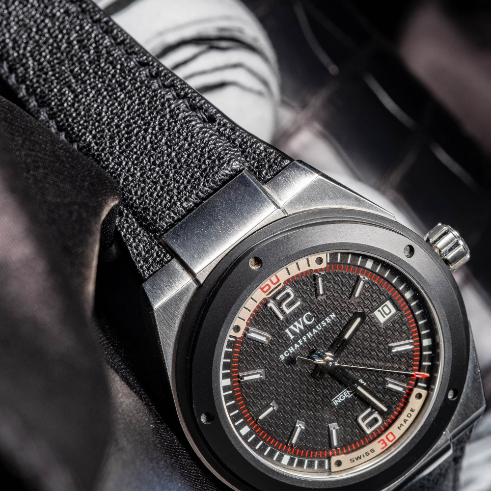 black-chevre-leather-watch-strap-for-IWC-Ingenieur-automatic-on-watch.png