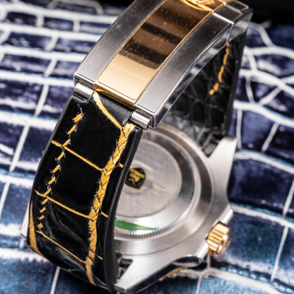 black-gold-alligator-leather-strap-for-rolex-submariner-41mm-yellow-gold-stitching-backside.png