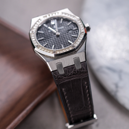 charcoal-grey-alligator-leather-strap-for-ap-ladies-frontview.png