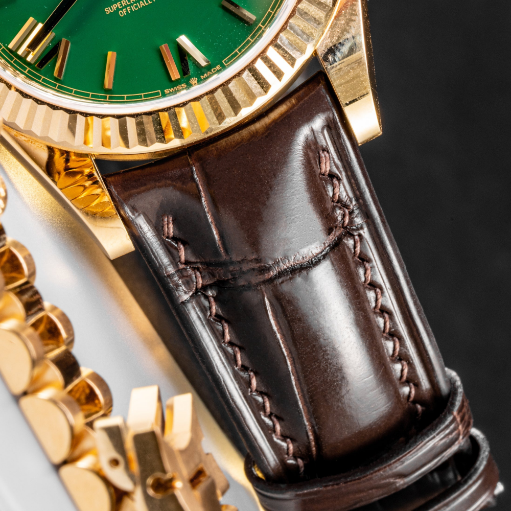chocolate-brown-alligator-leather-strap-Rolex-day-date-detail.png