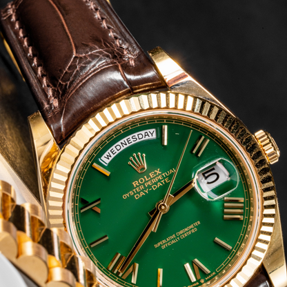 chocolate-brown-alligator-leather-strap-Rolex-day-date-watch.png