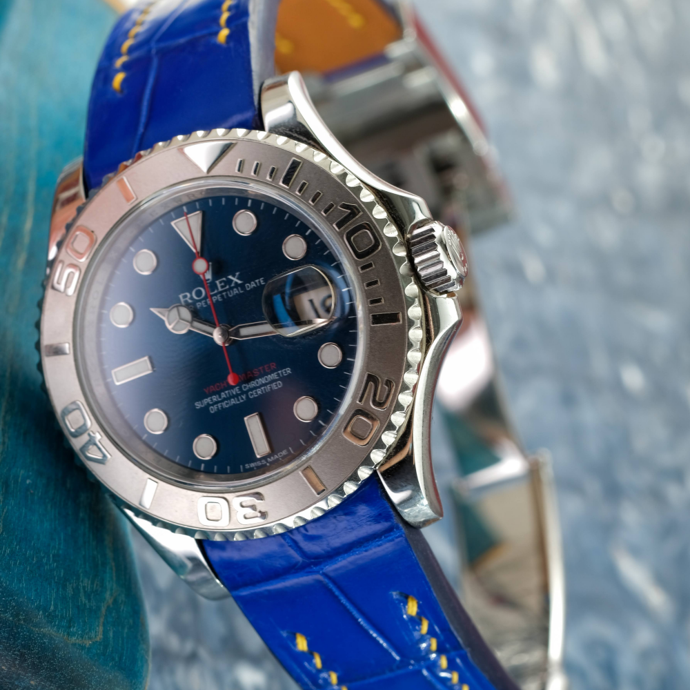 electric-blue-alligator-leather-for-watch-strap-Rolex-Yacht-Master-on-watch.png