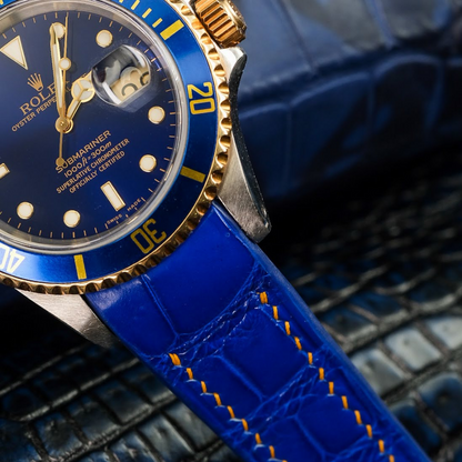 electric-blue-alligator-leather-strap-for-rolex-submariner-40mm-yellow-gold-stitching-detail.png