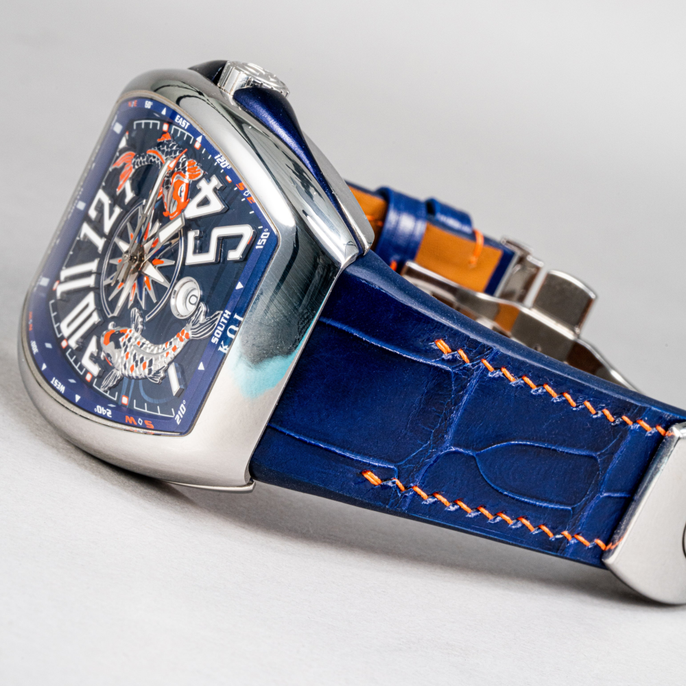 electric-blue-alligator-leather-watch-strap-for-frank-muller-vanguard-V45-KOI-detail.png