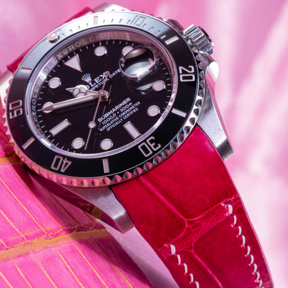 fuchsia-pink-alligator-leather-strap-for-rolex-submariner-41mm-detail.png
