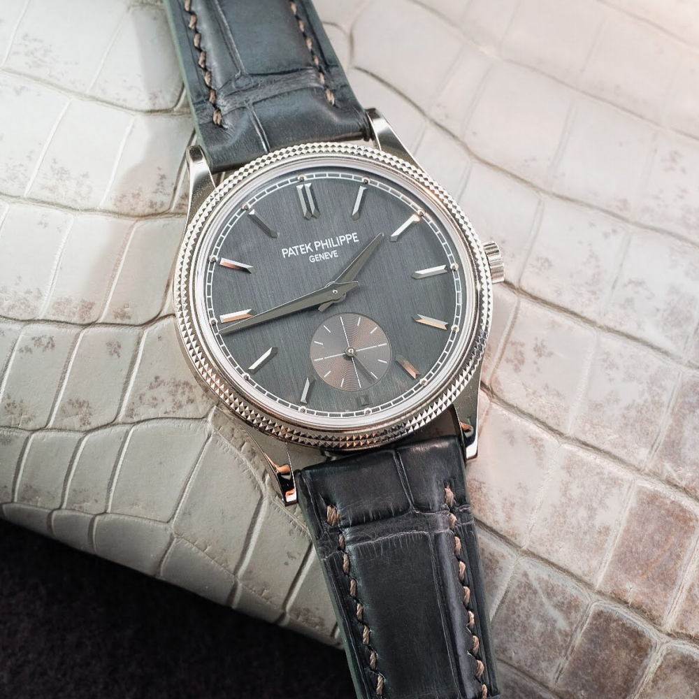 graphite-grey-alligator-strap-for-Patek-Philippe-Calatrava-6119g-on-watch.png