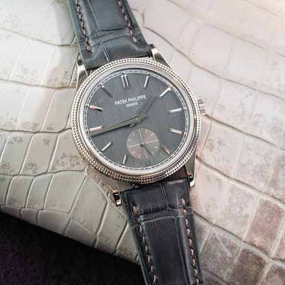 graphite-grey-alligator-strap-for-Patek-Philippe-Calatrava-6119g-on-watch.png