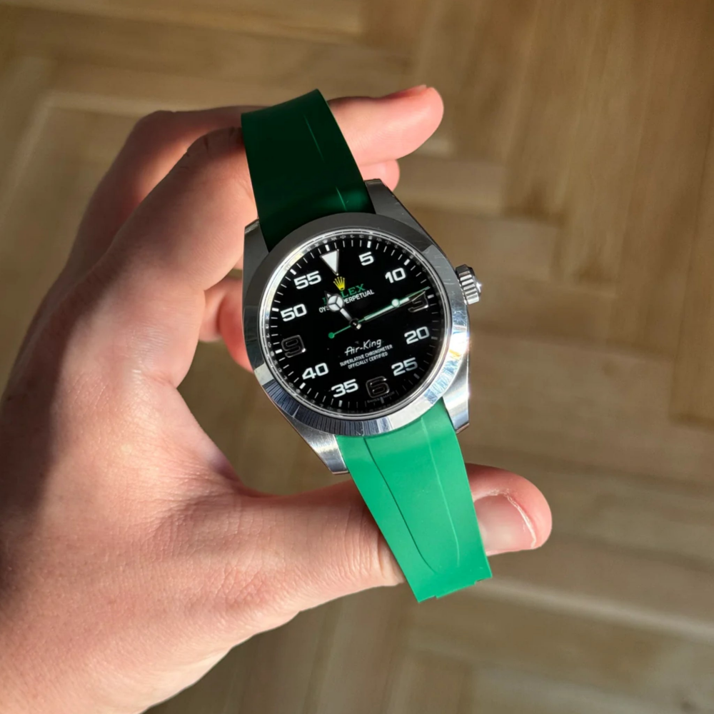 green-deployant-rubber-strap-for-rolex-air-king-on-watch.png