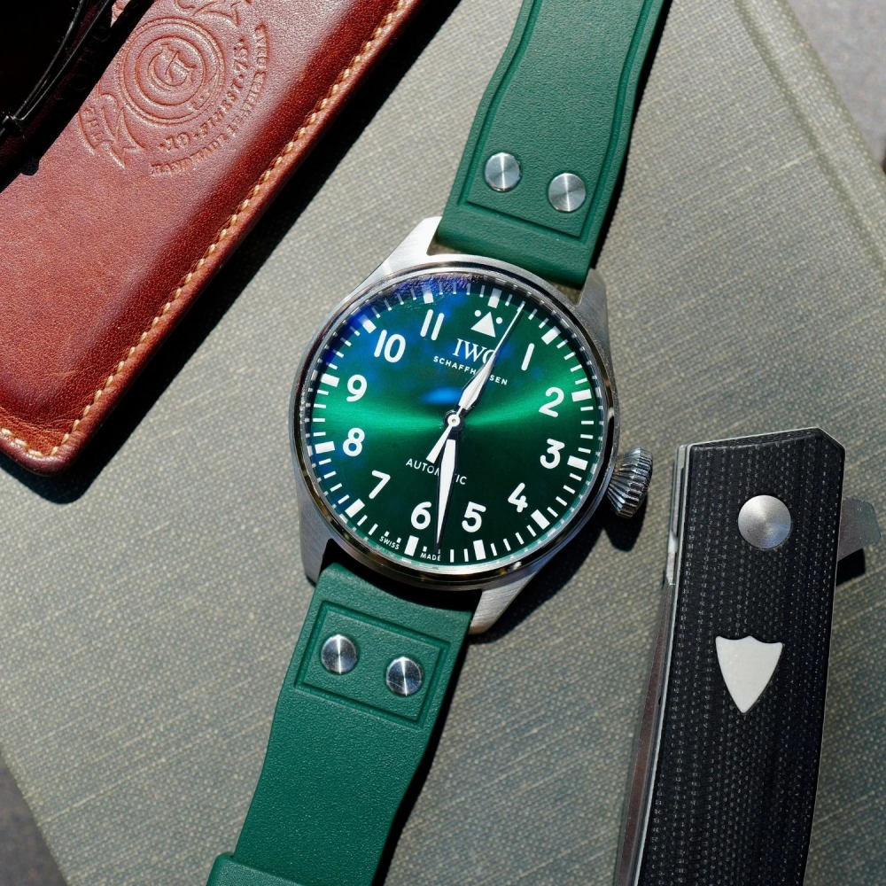 green-fkm-rubber-strap-for-IWC-with-rivets-on-watch.png