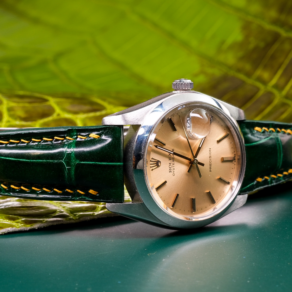 hunter-green-alligator-leather-watch-strap-for-Rolex-OysterPerpetual-on-watch.png