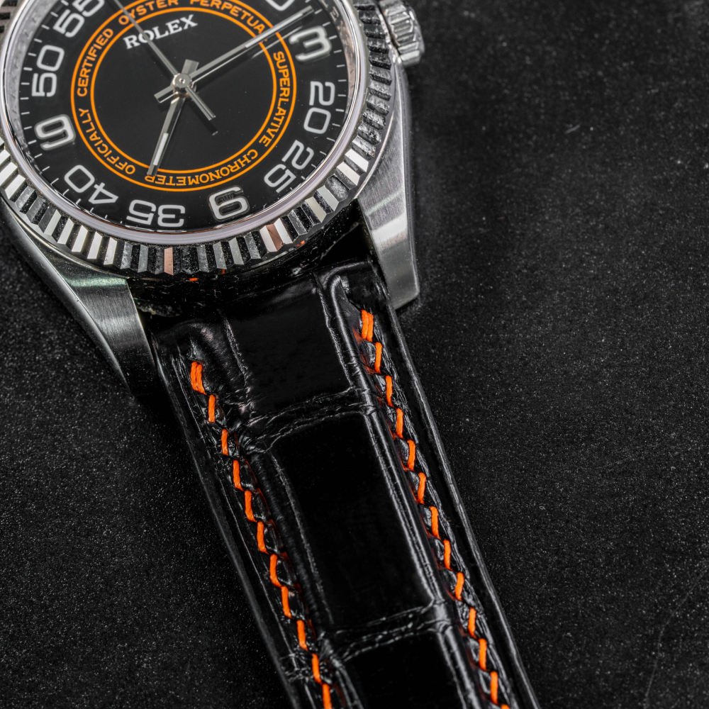 jet-Black-alligator-leather-watch-strap-for-Rolex-OysterPerpetual-36mm-z-series-stitching.png