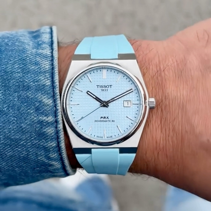 light-blue-rubber-strap-for-tissot-prx-on-watch.png