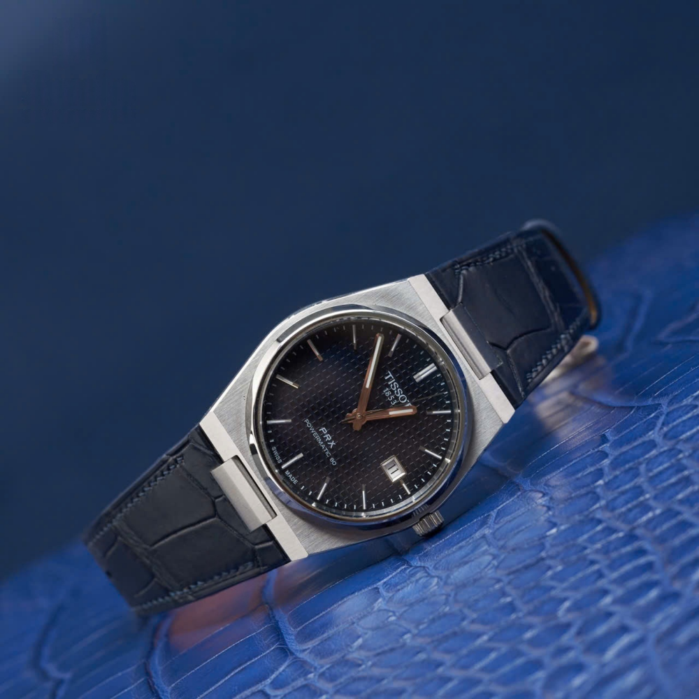matte-navy-alligator-leather-watch-strap-for-tissot-prx-on-watch.png