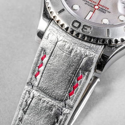 metallic-silver--alligator-leather-strap-for-rolex-yacht-master-40mm-red-silver-stitching-detail.png