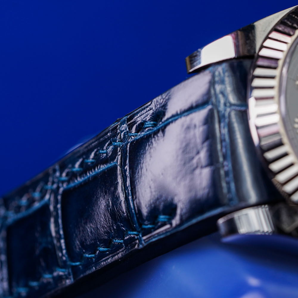 navy-blue-alligator-leather-watch-strap-for-Rolex-Datejust-electric-blue-stitching-detail.png