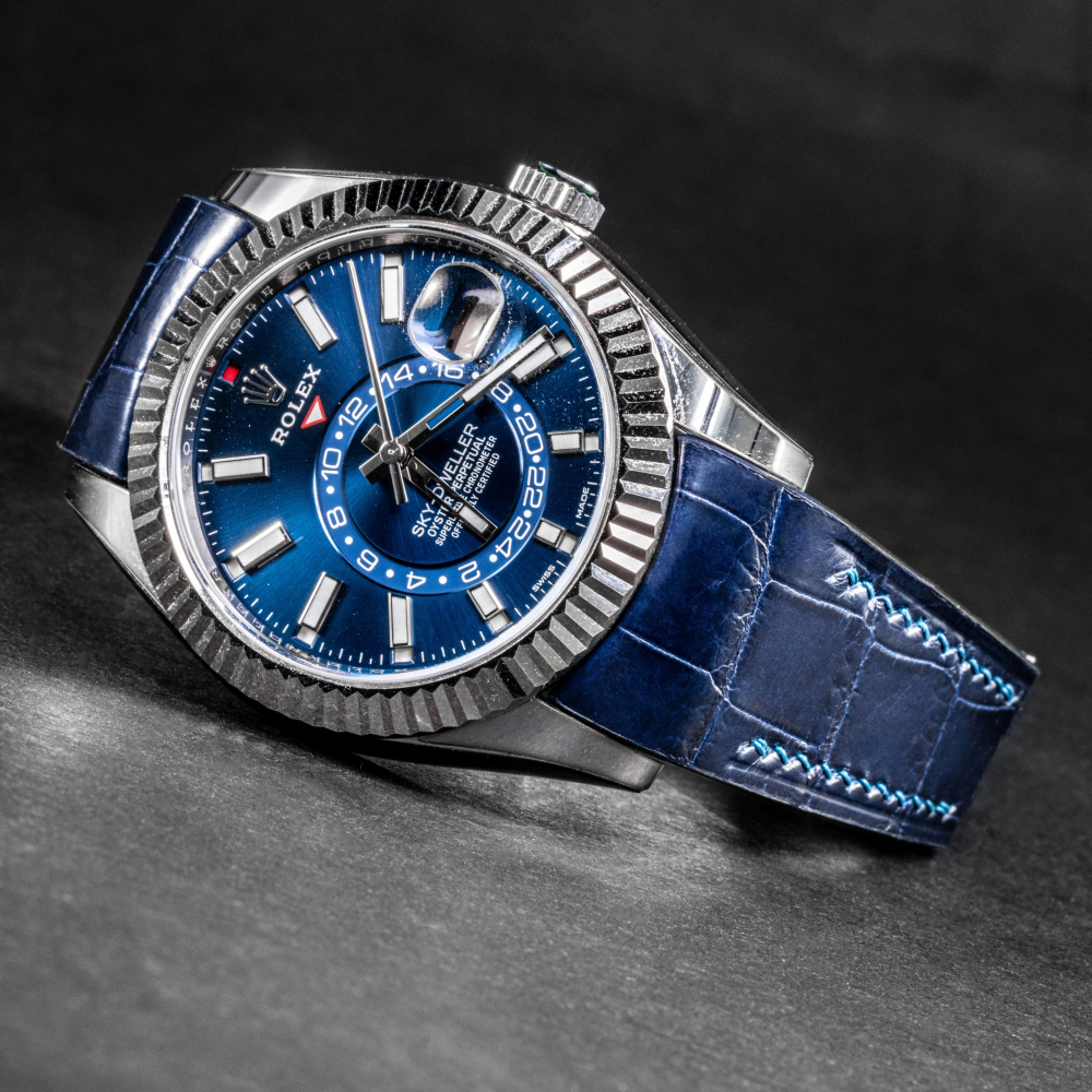 navy-blue-alligator-leather-watch-strap-for-Rolex-Sky-dwelle-with-skyblue-stitching-watch.png