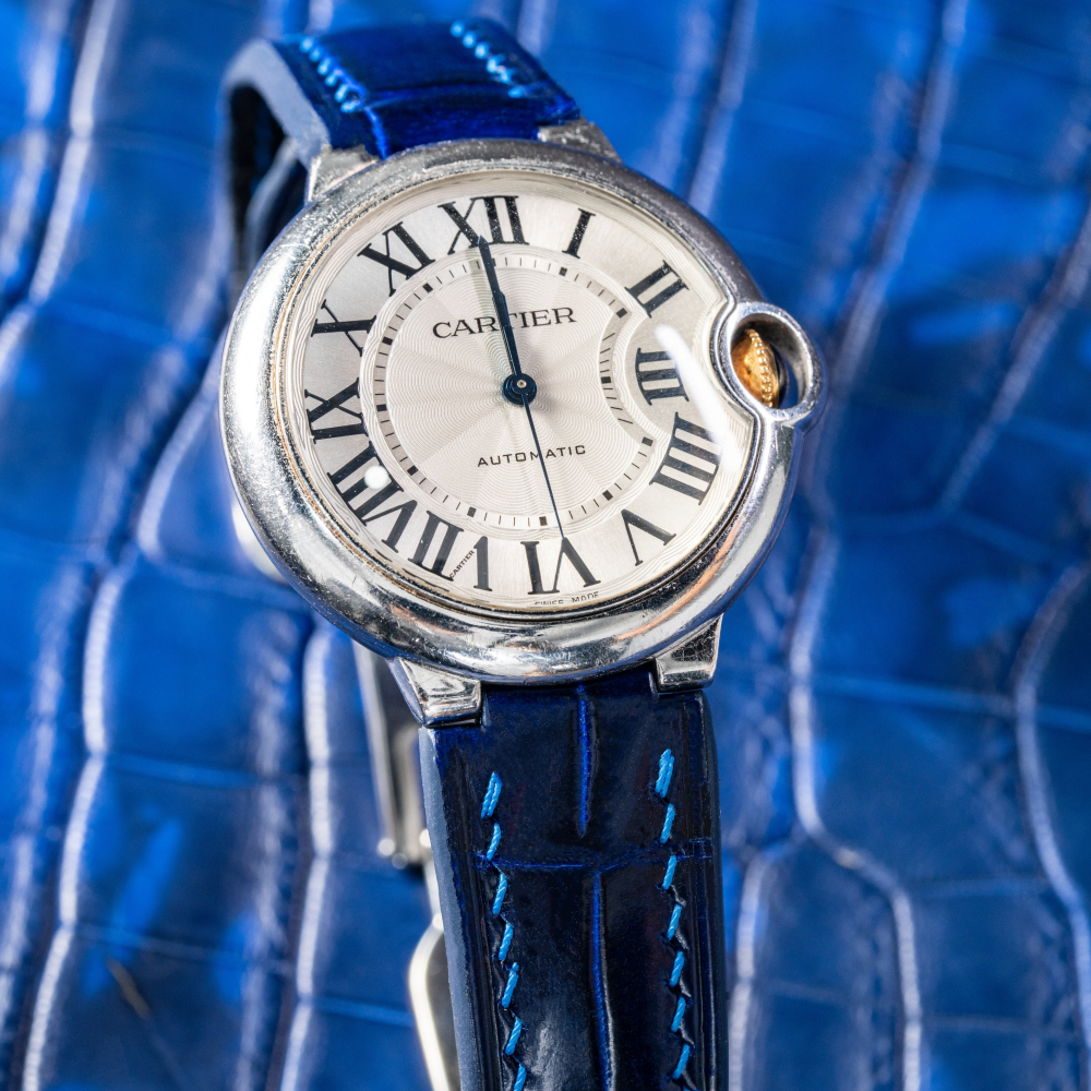 peacock-blue-deployant-alligator-leather-watch-strap-for-cartier-ballon-bleu-On-Watch.png